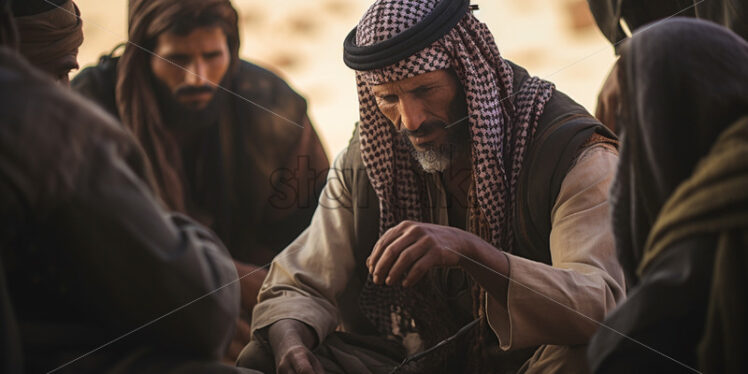  A group of Bedouin tribespeople engaged in traditional desert rituals - Starpik Stock