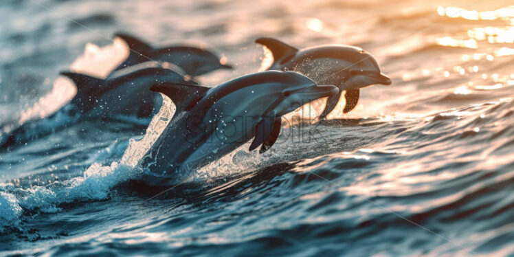 A group of playful dolphins frolicking near the water's edge - Starpik Stock