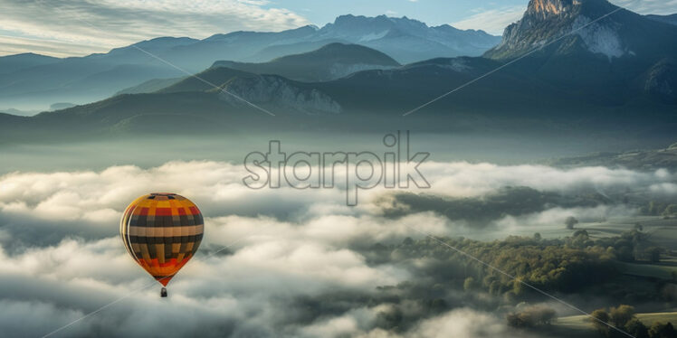 A hot air balloon flying through the clouds - Starpik Stock