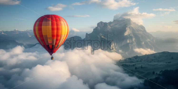 A hot air balloon flying through the clouds - Starpik Stock