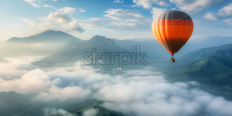 A hot air balloon flying through the clouds - Starpik Stock