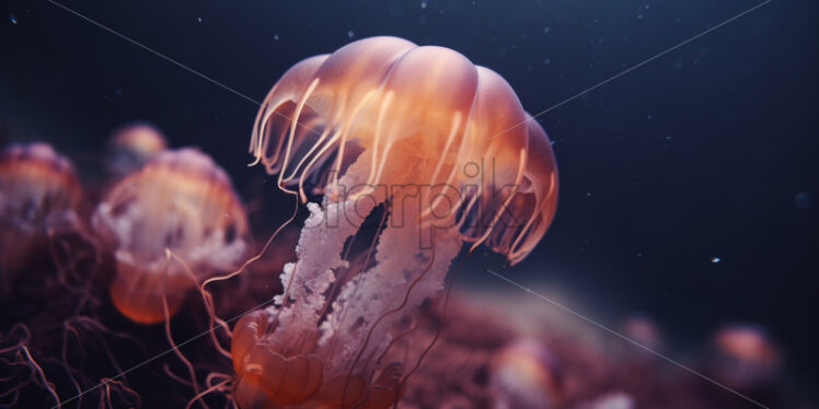 A jellyfish swimming underwater.Close up - Starpik Stock