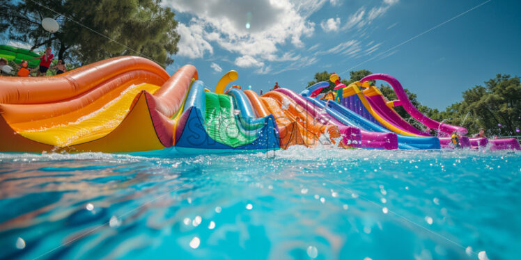 A joyful children's pool party with colorful inflatables - Starpik Stock