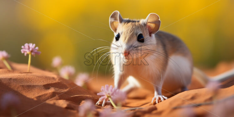 A kangaroo rat, well-adapted to the desert environment, foraging for seeds - Starpik Stock