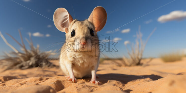 A kangaroo rat, well-adapted to the desert environment, foraging for seeds - Starpik Stock