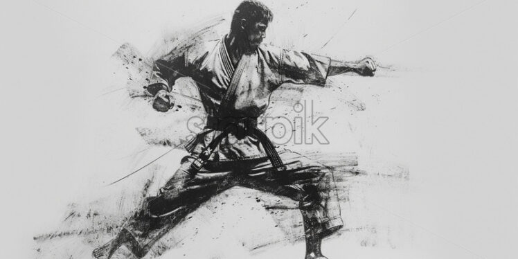 A karate master, sketch in black charcoal - Starpik Stock