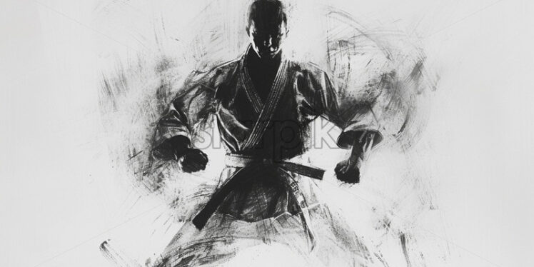 A karate master, sketch in black charcoal - Starpik Stock