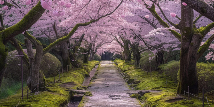 A landscape with a folding garden with sakura flowers - Starpik Stock