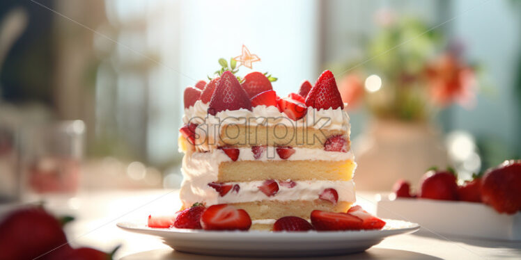 A layered strawberry and vanilla cake - Starpik Stock