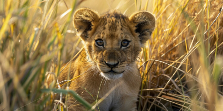 A lion cub in the savannah - Starpik Stock