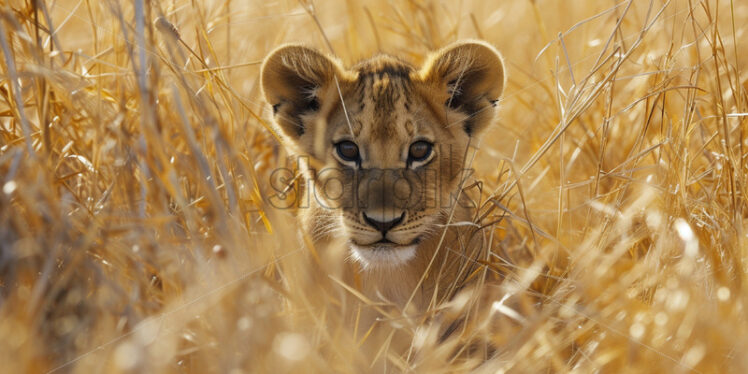 A lion cub in the savannah - Starpik Stock