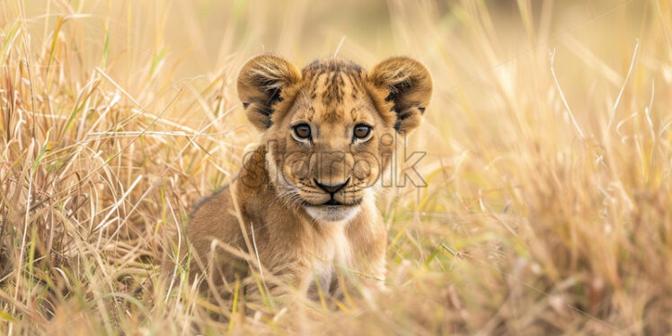 A lion cub in the savannah - Starpik Stock