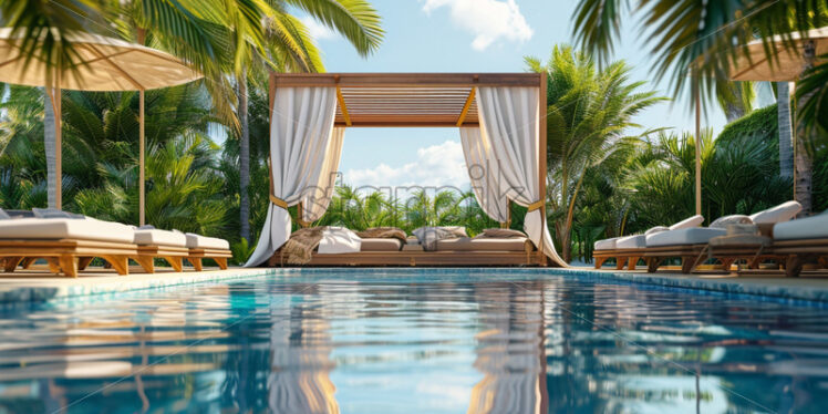 A luxury poolside experience, where guests bask in the opulence of cabanas - Starpik Stock