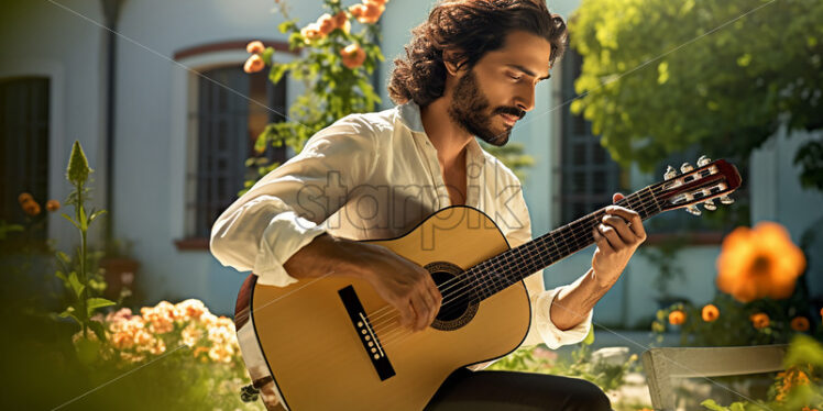 A man playing guitar with his acoustic guitar - Starpik Stock