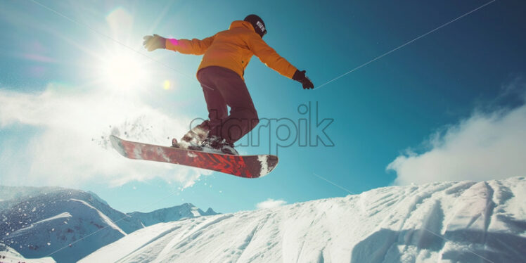 A man practicing winter sports, snowboarding - Starpik Stock