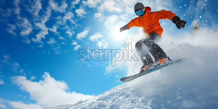 A man practicing winter sports, snowboarding - Starpik Stock