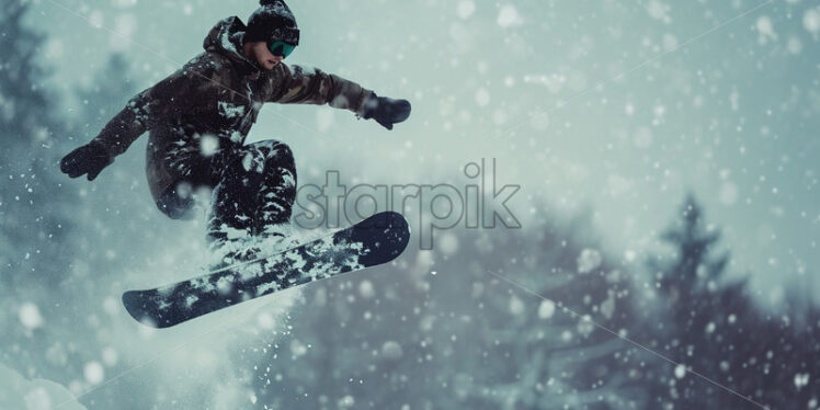 A man practicing winter sports, snowboarding - Starpik Stock