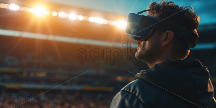 A man watching football game with VR glasses - Starpik Stock