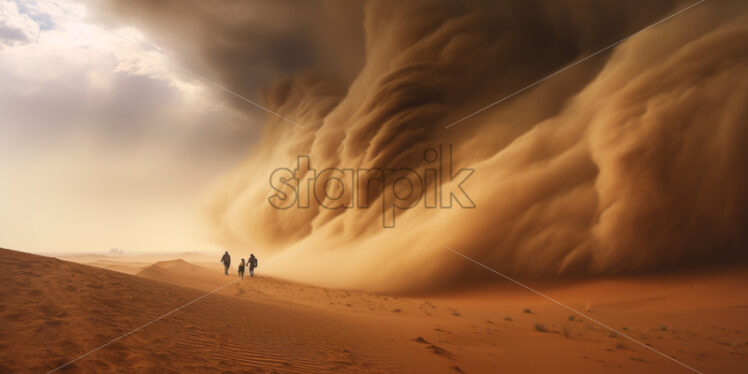 A massive dust storm, or haboob, engulfing the desert landscape in a swirling cloud - Starpik Stock