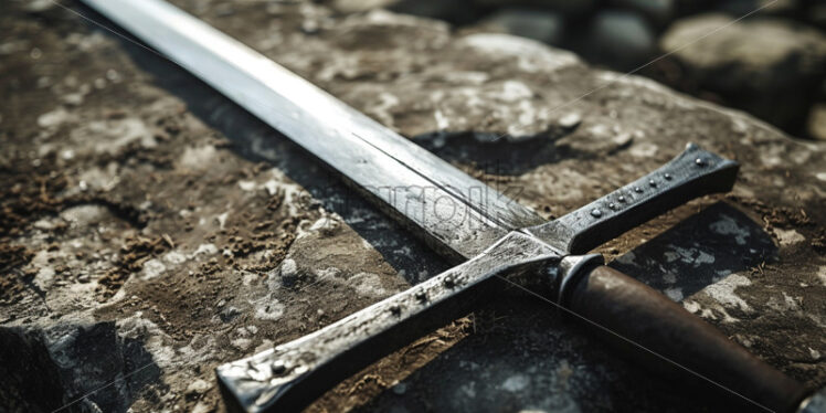 A medieval sword on a stone - Starpik Stock