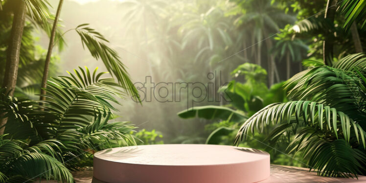 A modern podium for product design against the backdrop of a tropical forest - Starpik Stock