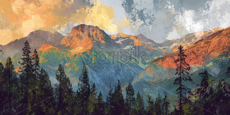 A mountain landscape created from mosaic - Starpik Stock