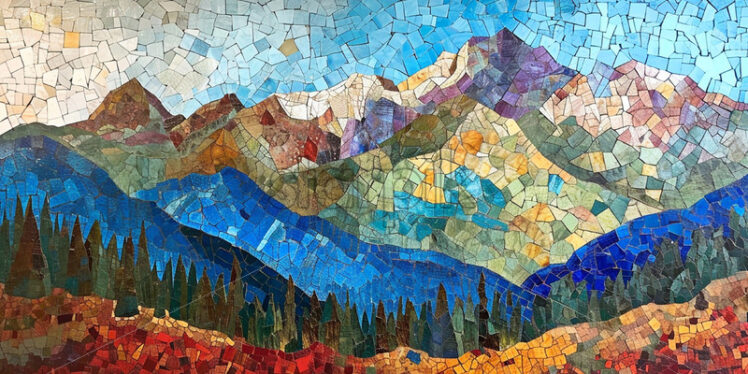 A mountain landscape created from mosaic - Starpik Stock