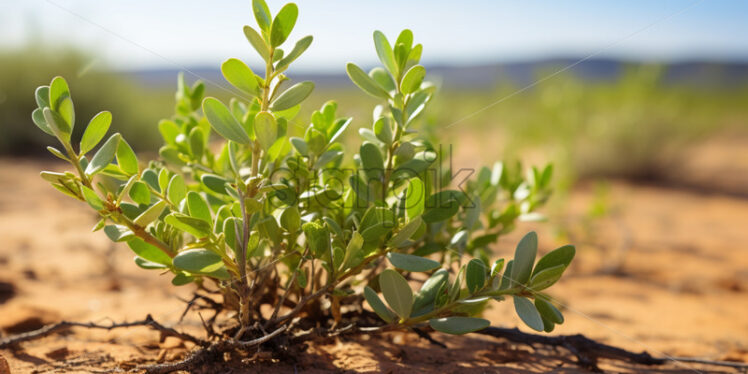 A patch of Creosote bush, with its aromatic leaves, thriving in the desert heat - Starpik Stock