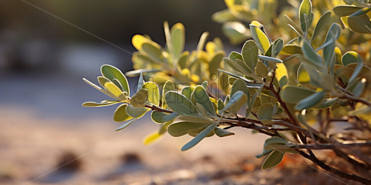 A patch of Creosote bush, with its aromatic leaves, thriving in the desert heat - Starpik Stock