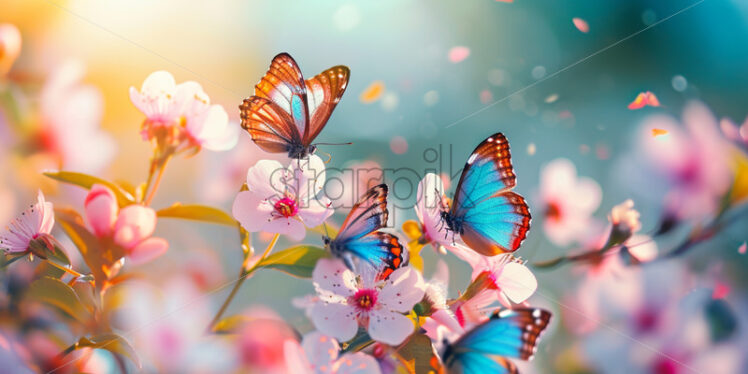 A patchwork of colorful butterflies dancing among the blossoms - Starpik Stock