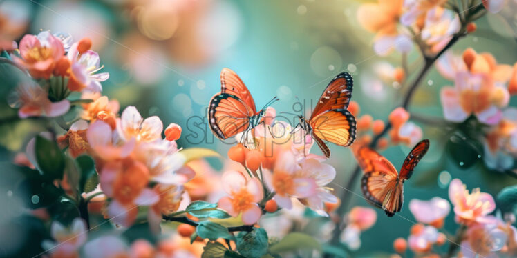 A patchwork of colorful butterflies dancing among the blossoms - Starpik Stock