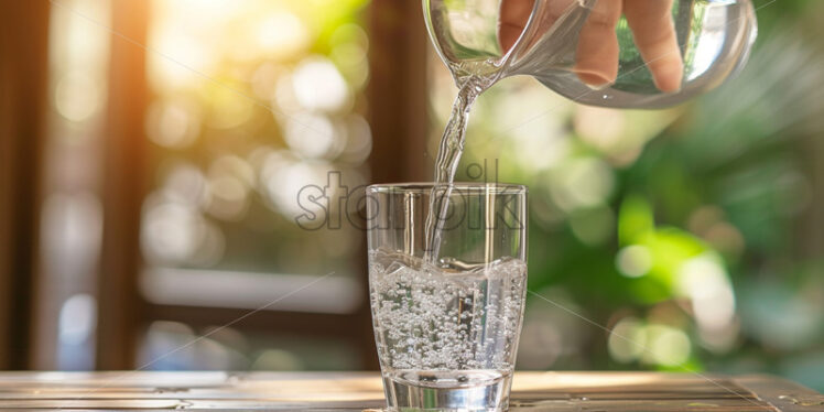 A person pours water into a glass - Starpik Stock