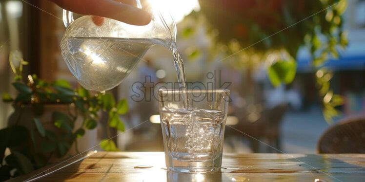 A person pours water into a glass - Starpik Stock