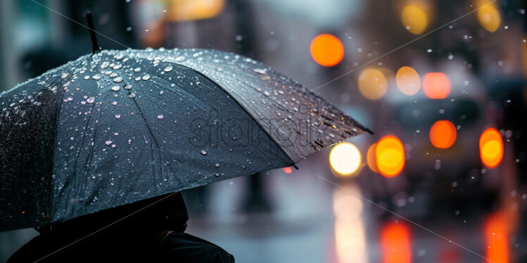 A person with a black umbrella in the rain - Starpik Stock