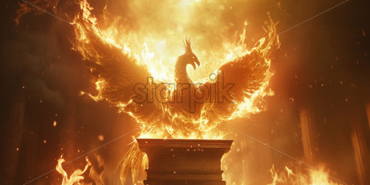 A phoenix bird standing on a pedestal - Starpik Stock