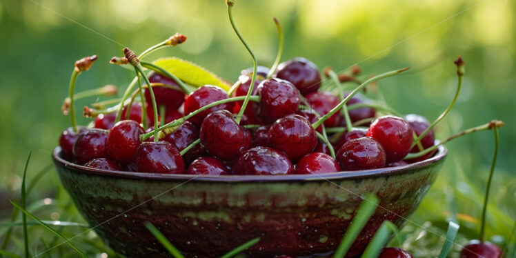 A plate of cherries in the garden - Starpik Stock