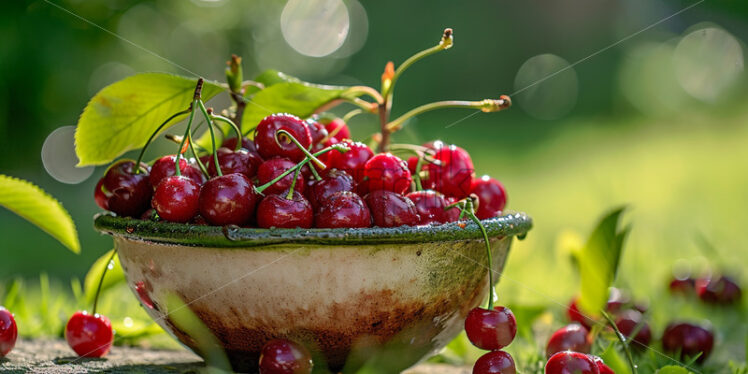 A plate of cherries in the garden - Starpik Stock