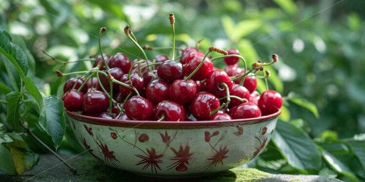 A plate of cherries in the garden - Starpik Stock