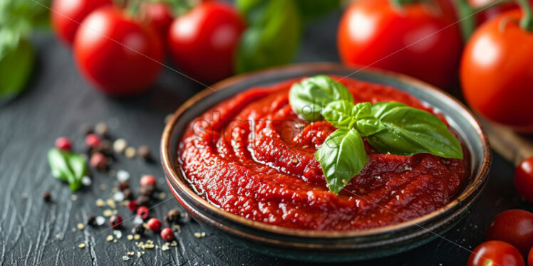 A plate with fresh tomato sauce, and tomatoes - Starpik Stock