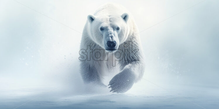 A polar bear runs in the snow - Starpik Stock