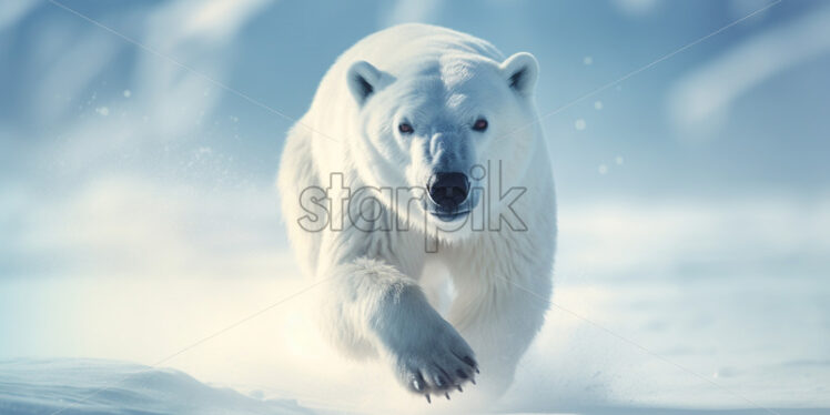 A polar bear runs in the snow - Starpik Stock