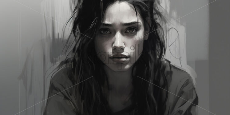 A portrait sketch of a sad girl - Starpik Stock