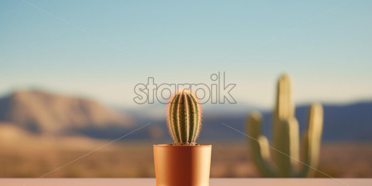 A potted cactus on the background of a truck - Starpik Stock