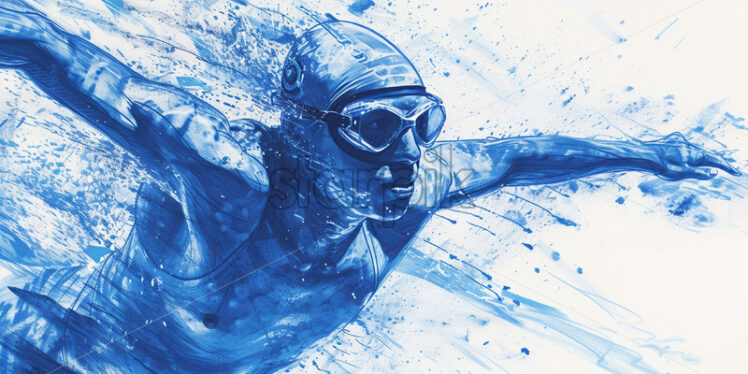 A professional swimmer, blue charcoal sketch - Starpik Stock