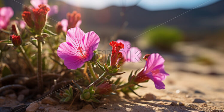 A rare desert bloom transforming the arid landscape with bursts of color - Starpik Stock