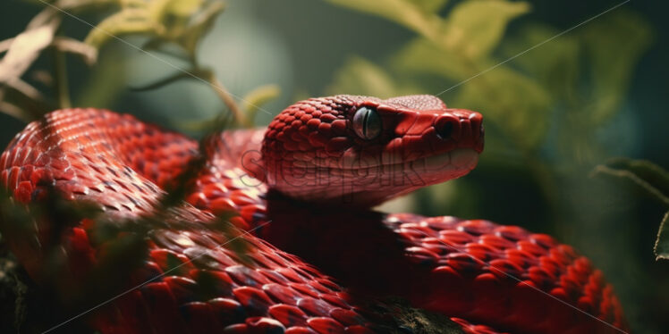 A red snake on a tropical tree - Starpik Stock