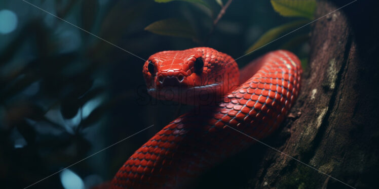 A red snake on a tropical tree - Starpik Stock