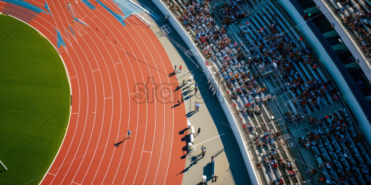 A running track seen from above, many people in the stands - Starpik Stock