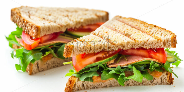 A sandwich cut on a white surface - Starpik Stock