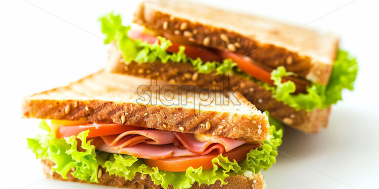 A sandwich cut on a white surface - Starpik Stock